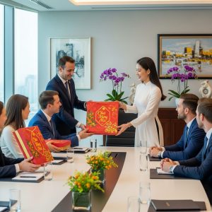 Doanh nhân Việt Nam tặng quà Tết cho đối tác quốc tế